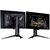 ASUS ROG Swift OLED PG27AQWP-G EDITION 20 monitor shown from the front and rear; illustrative screen artwork, one monitor