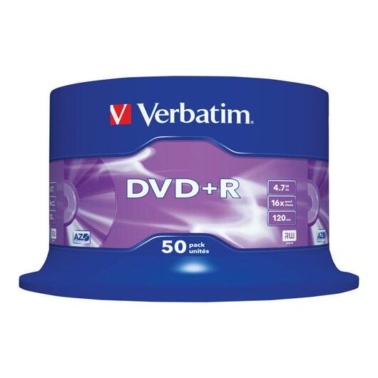 Verbatim 50 x DVD+R 4.7 GB 16x matt silver spindle | 43550