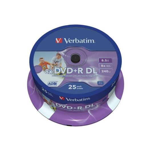 Verbatim 25 x DVD+R DL 8.5 GB 8x wide printable | 43667