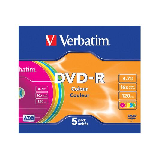 Verbatim Colours 5 x DVDR 4.7 GB 43557