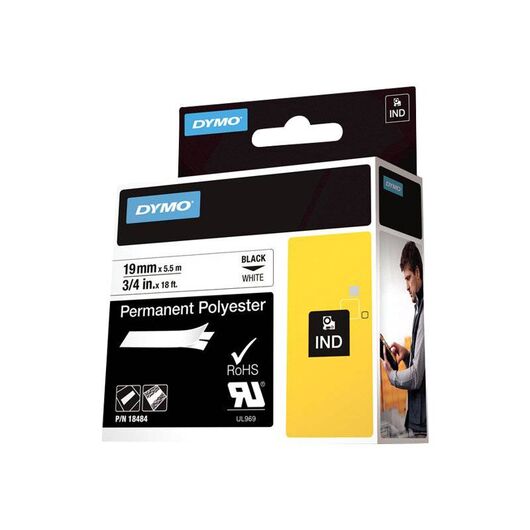 DYMO IND Polyester permanent adhesive black on white Roll 18484