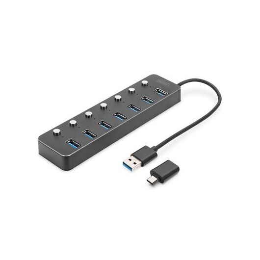 Digitus USB 3.0 hub, 7-port, switchable, aluminium housing, USB 3.2 Gen 1 DA70248