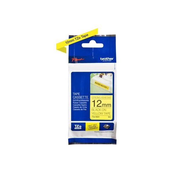 Brother Extra strength adhesive black on yellow | TZES631
