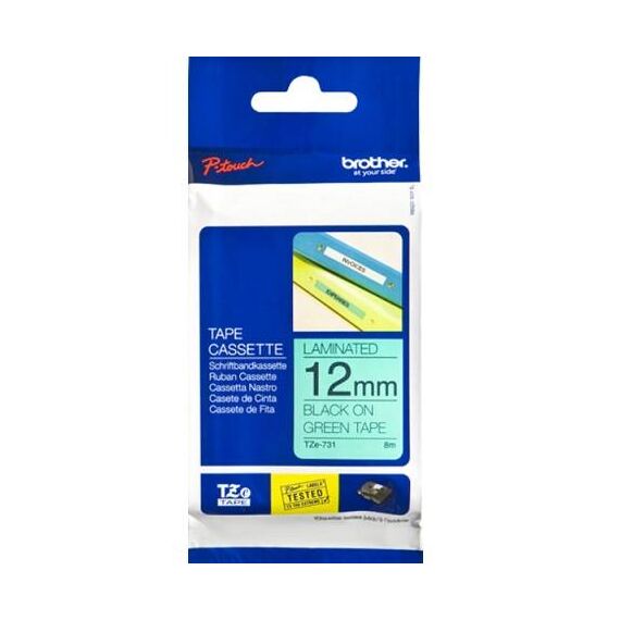 Brother TZe731 Black on green Roll (1.2 cm x 8 m) | TZE731