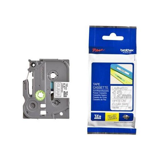 Brother TZe135 Standard adhesive white on clear | TZE135
