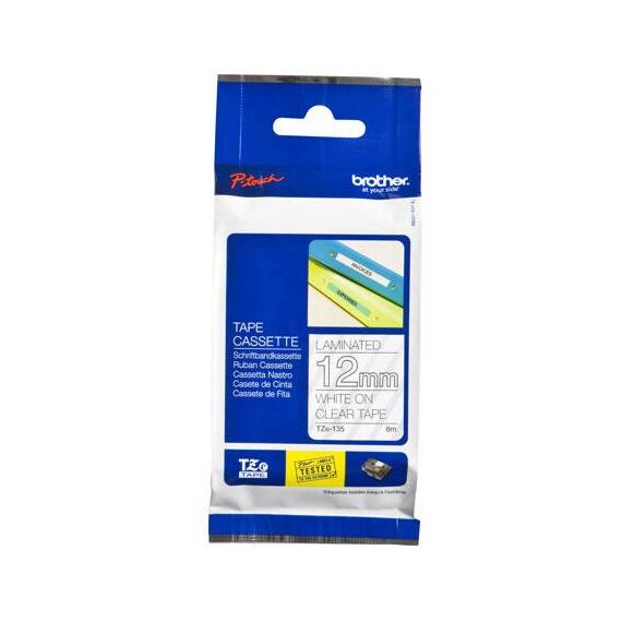 Brother TZe135 Standard adhesive white on clear | TZE135