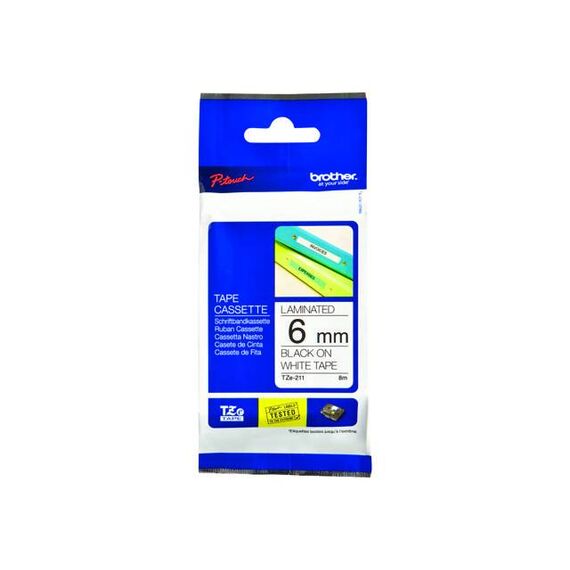 Brother TZe211 Black on white Roll (0.6 cm x 8 m) | TZE211