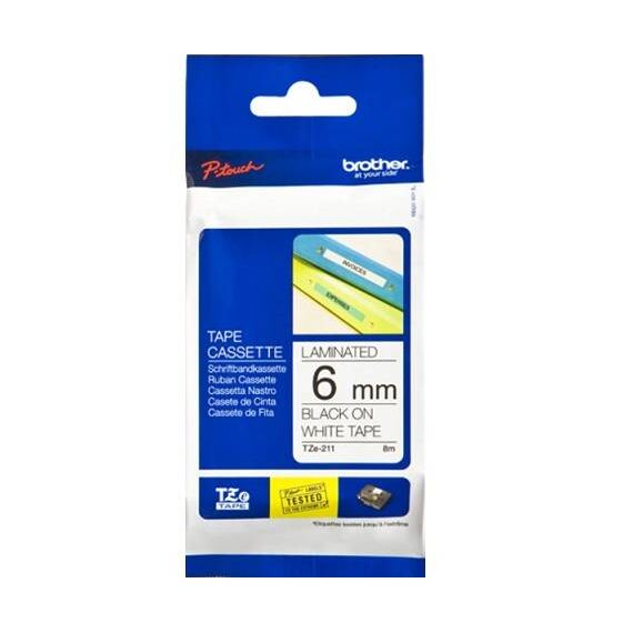 Brother TZe211 Black on white Roll (0.6 cm x 8 m) | TZE211