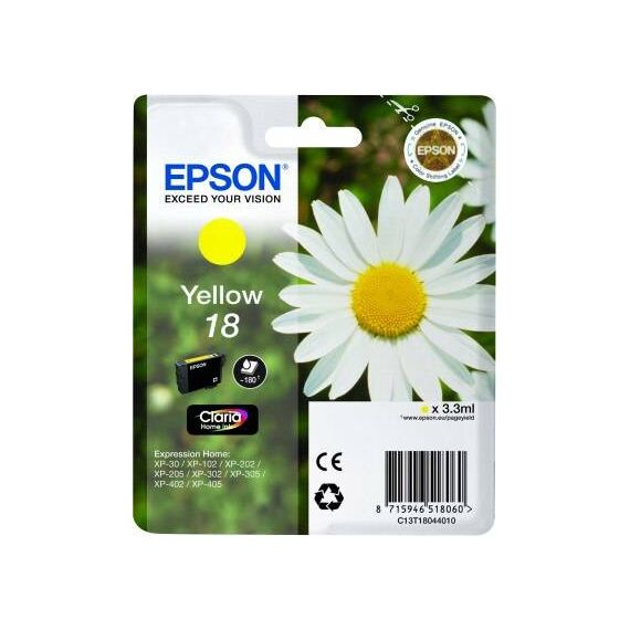 Epson 18 3.3 ml yellow original ink C13T18044012