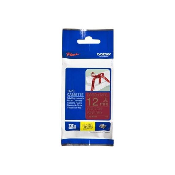 Brother TZeRW34 Gold on wine red Roll (1.2 cm x 4 TZERW34