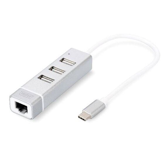 DIGITUS USB Type-C 3-Port Hub + Fast Ethernet LAN Adapter