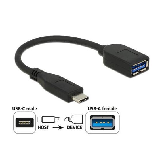 DeLOCK Premium USB adapter USB Type A (F) to USB-C 10cm black  65684