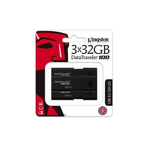 Kingston DataTraveler 100 G3 USB flash 32GB (pack of 3)