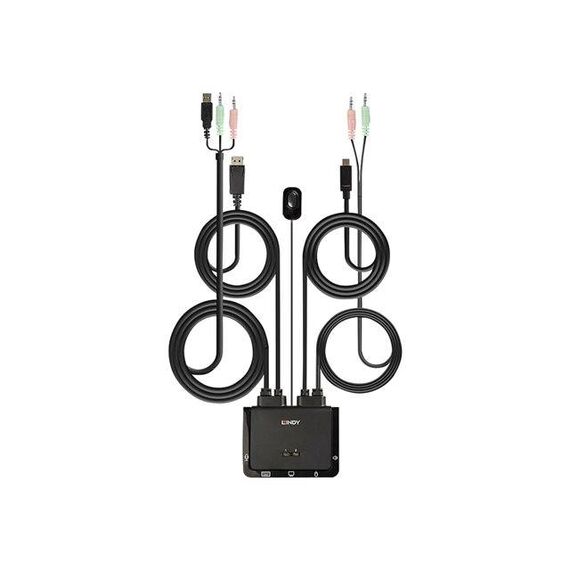 Lindy 2 Port KVM DP 1.2, USB Type C, USB 2.0 42346