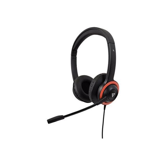V7 HU540E Headset on-ear wired USB black, red HU540E