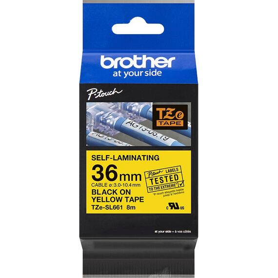 Brother TZe-SL661 / Self-adhesive / black on yellow / Roll (3.6 cm x 8 m)
