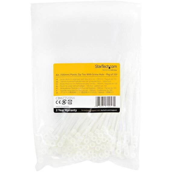 StarTech.com 10cm(4") Cable Ties with Mounting Hole CBMZTS10N4