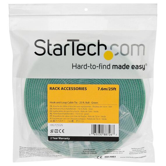StarTech.com 7.62m Hook and Loop Roll, Cutto-Size HKLP25GN
