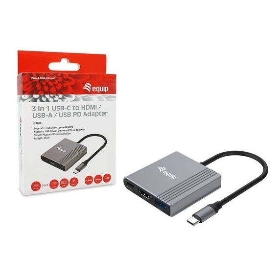 Equip 3 in 1 USBC to HDMI USB-A USB PD Adapter. USB 133488