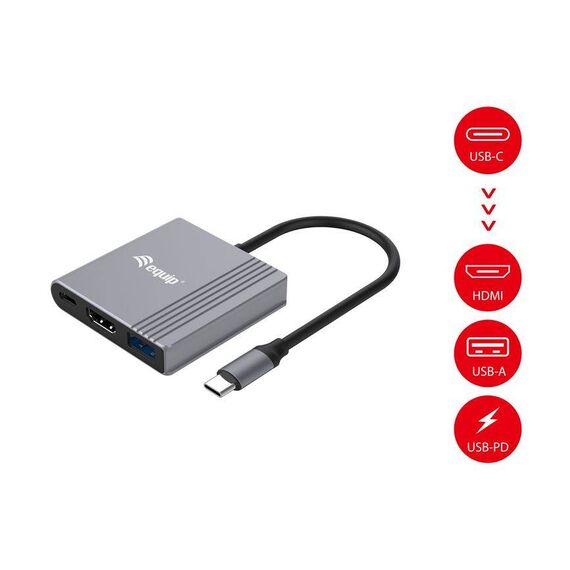Equip 3 in 1 USBC to HDMI USB-A USB PD Adapter. USB 133488
