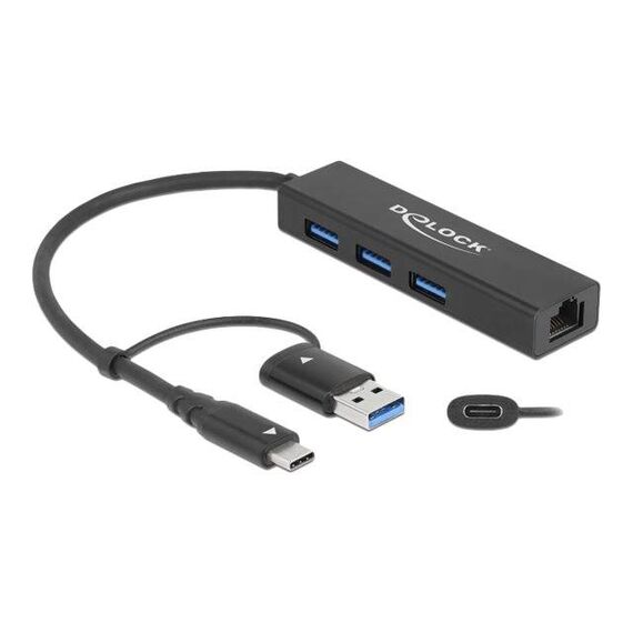 Delock Hub 3 x USB 3.2 Gen 1 + 1 x 101001000 + 1 x USBC 64149