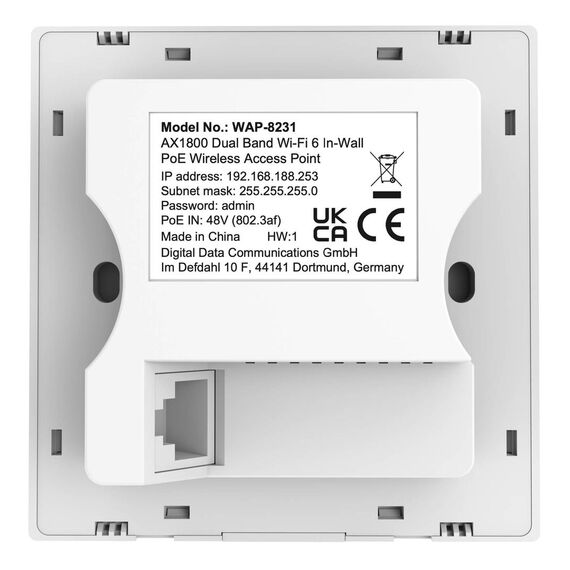 LevelOne AX1800 Dual Band WiFi 6 InWall PoE Wireless WAP8231