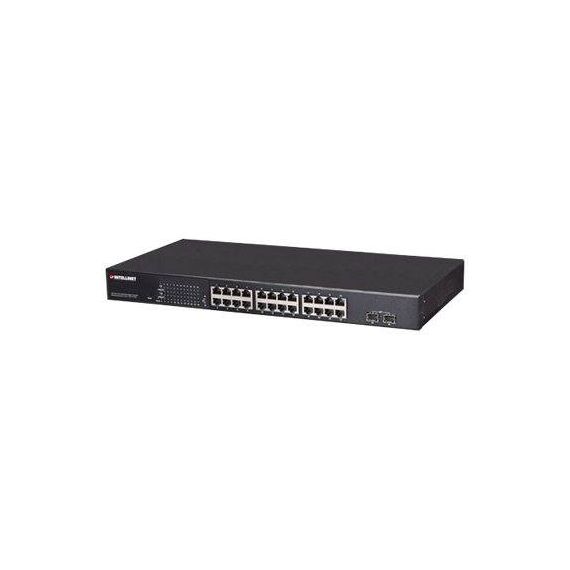 Intellinet 24-Port Gigabit Ethernet PoE+ Web-Managed Switch with 2 SFP Ports, 24 x PoE ports, IEEE 802.3at/af Power over Ethernet (PoE+/PoE), 2 x SFP, Endspan, 19" Rackmount - Switch - Managed - 24 x 10/100/1000 (PoE+) + 2 x SFP - desktop, rack-mountable - PoE+