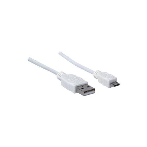 Manhattan USB-A to Micro-USB Cable, 1m, Male to Male, Wh | 323987