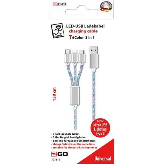 2GO 797316 1.5 m USB B USB CMicroUSB BLightning 797316