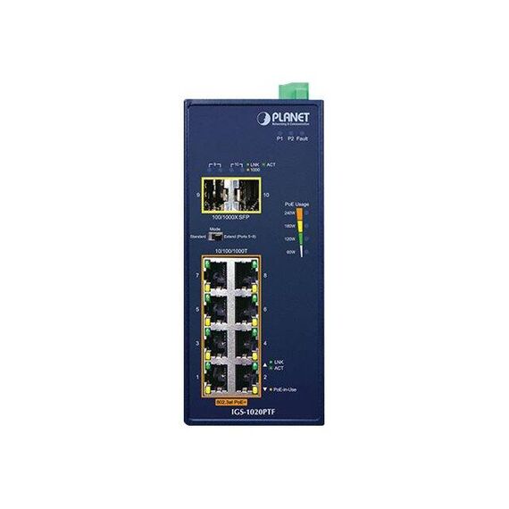 PLANET IGS-1020PTF - Switch - unmanaged - 8 x 10/100/1000 (PoE+)