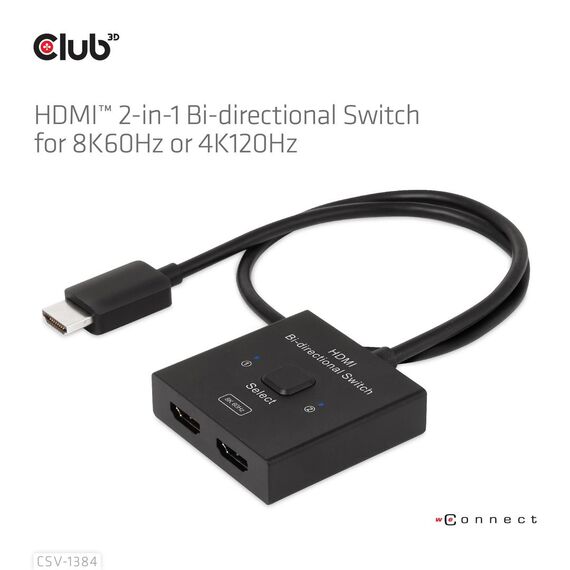 CLUB3D HDMI 2-in-1 Bi-directional Switch for 8K60Hz or | CSV-1384