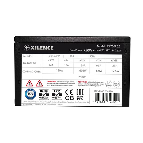 Xilence XN430 / 750 W / 220 - 240 V / 50 Hz / 20+4 pin ATX / 50 c