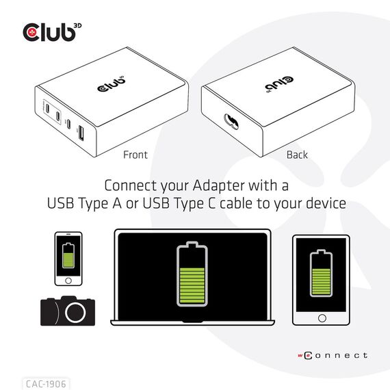 Club 3D CAC-1906 - Power adapter - AC 100-240 V - 132 Watt - outp