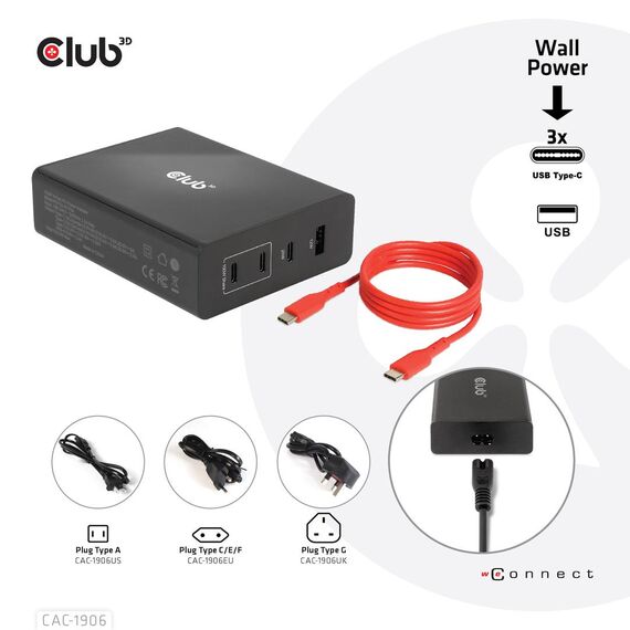 Club 3D CAC-1906 - Power adapter - AC 100-240 V - 132 Watt - outp