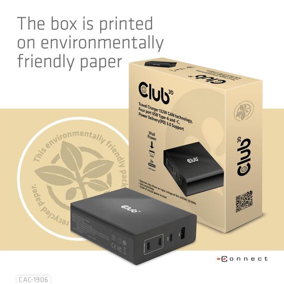 Club 3D CAC-1906 - Power adapter - AC 100-240 V - 132 Watt - outp