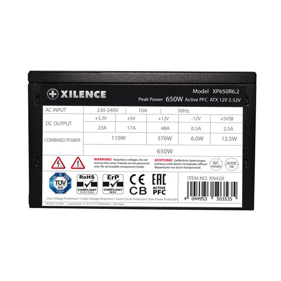 Xilence XN420 / 650 W / 220 - 240 V / 50 Hz / 20+4 pin ATX / 50 c
