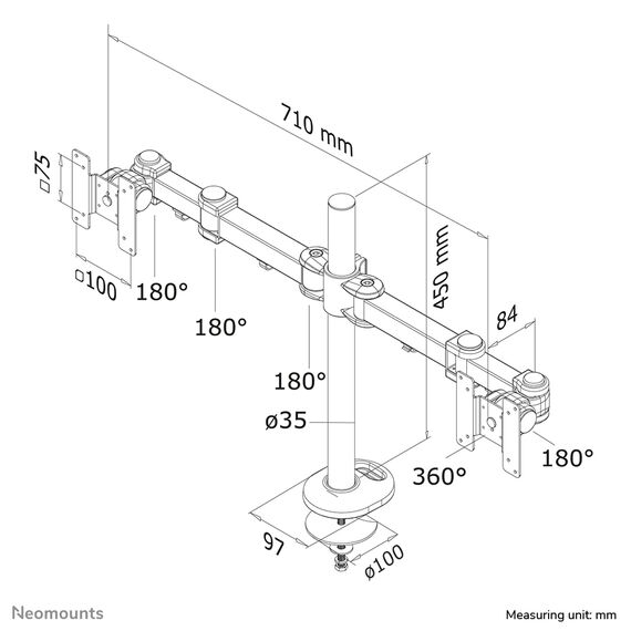 NewStar FPMA-D960DG - Mounting kit - for 2 LCD displays (full-mot