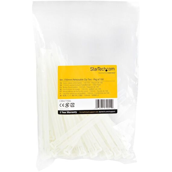StarTech.com 15cm(6") Reusable Cable Ties, 7mm(1/4") w | CBMZTRB6