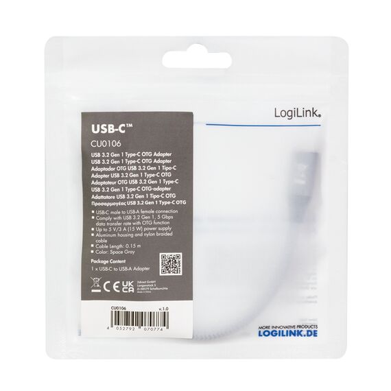 LogiLink KAB Adapter USB-C> USB-A ST-BU 0.15m Dark Grey  | CU0106