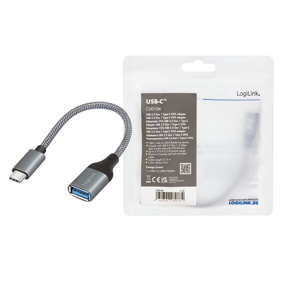 LogiLink KAB Adapter USB-C> USB-A ST-BU 0.15m Dark Grey  | CU0106
