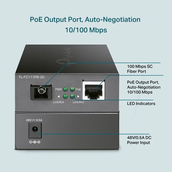 TP-LINK 10/100Mbps WDM Media Converter with 1-Port P | FC111PB-20