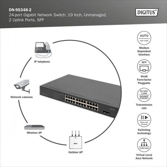 DIGITUS Switch 24Port Gigabit Unmanaged schwarz DN953482