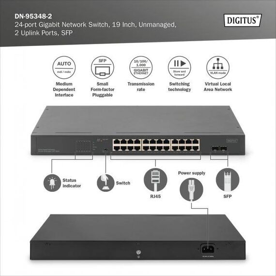 DIGITUS Switch 24Port Gigabit Unmanaged schwarz DN953482