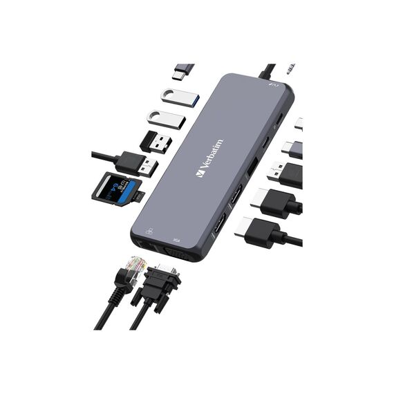 Verbatim - Hub - 2 x HDMI + 1 x VGA + 7 x USB + 1 x 1 Gig | 32154