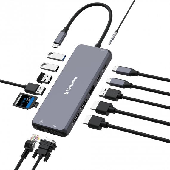 Verbatim - Hub - 2 x HDMI + 1 x VGA + 7 x USB + 1 x 1 Gig | 32154