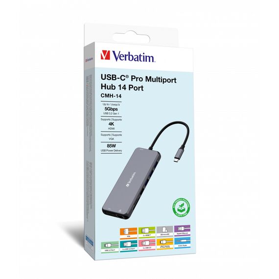 Verbatim - Hub - 2 x HDMI + 1 x VGA + 7 x USB + 1 x 1 Gig | 32154