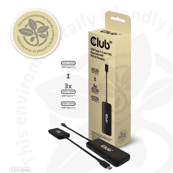 Club 3D USB-Hub Typ C> 4x USB 10Gbps+ 100W PD St/Bu re | CSV-1548