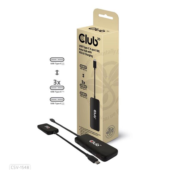 Club 3D USB-Hub Typ C> 4x USB 10Gbps+ 100W PD St/Bu re | CSV-1548