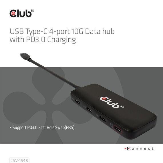 Club 3D USB-Hub Typ C> 4x USB 10Gbps+ 100W PD St/Bu re | CSV-1548