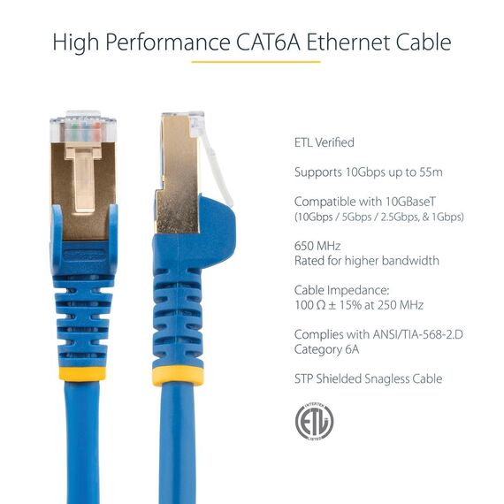 StarTech.com 2m CAT6A Ethernet Cable, 10 Gigabit Shi | 6ASPAT2MBL